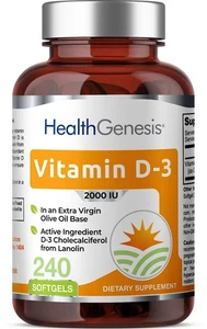 Health Genesis Vitamin D-3 Supplement 2000 IU 240 Softgels - Picture 1 of 4