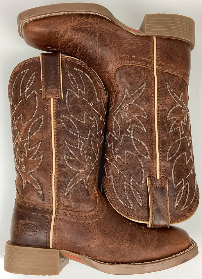 Женские кожаные квадратные рабочие ботинки с бретелью через шею Justin 11 дюймов с мягким носком размер 6 B - Изображение 1 из 4