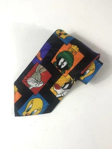 Vintage 90s Looney Tunes Necktie Bugs Daffy Tweety Sylvester Marvin Martian Nove - Picture 1 of 6