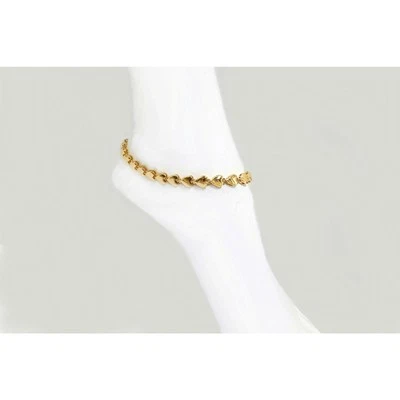 Tornozeleira sólida 10" Love Hearts vai abraçar em torno de seu tornozelo qualidade folheada a ouro 18K - Imagem 1 de 4