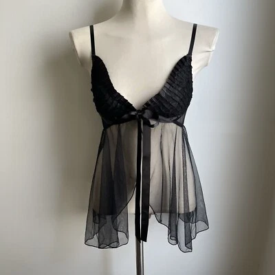 Винтажная черная прозрачная кукла Frederick's of Hollywood ночная рубашка атласная лента маленькая - Изображение 1 из 4