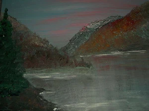 NEW ORIGINAL LOUISE CAIRNS "Highland Loch at Sunset" Scotland Scottish PAINTING - Picture 1 of 2