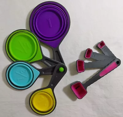 New Set of 4 Silicone Multi-Color Collapsible Measuring Cups & 4 Silicone Spoons - Image 1 of 4