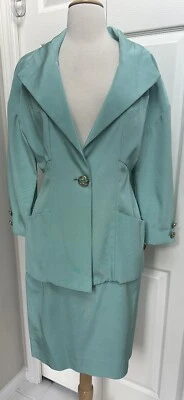 Traje de 2 piezas vintage Karl Lagerfeld París años 90 talla 42 Robin's Egg azul Peau de Soie Foto 1 de 4