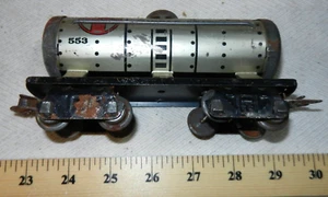 Marx 553 Silver Santa Fe Tank Car Flat Ends - O Gauge 6 Inch 8 Wheel Oneway - Picture 1 of 6
