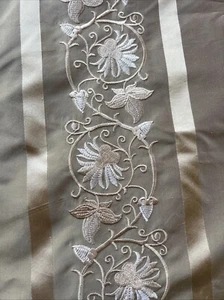100% SILK TAFFETA STRIPE EMBROIDERED DRAPERY HOME DECOR Antique Gold Sold per yd - Picture 1 of 8