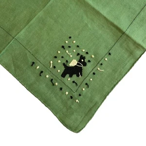 Handkerchief Green Hankie Dog Terrier Embroidered Square 12x11.5” - Picture 1 of 4