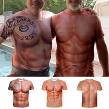 Muscle Tattoo Print T-Shirt Men Short Sleeve 3D Digital Printing Blouse Tops Tee