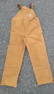 Carhartt Mens Work Bib Overalls 40x32 Red Lined Double Knee 14806 USA Brown - Picture 1 of 19