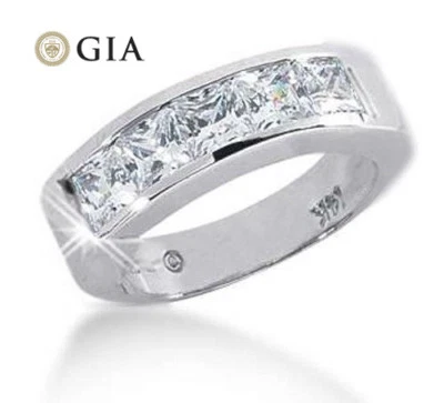 Anillo de platino de 5 piedras con banda de diamantes talla princesa para hombre GIA G VS 2,02 tcw Foto 1 de 3