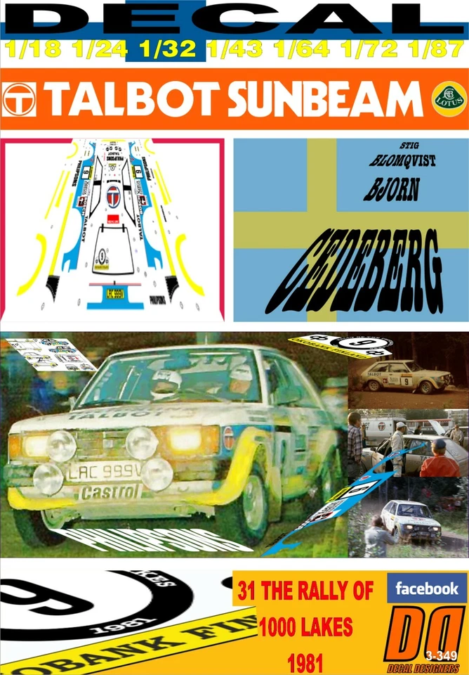 DECAL TALBOT SUNBEAM LOTUS STIG BLOMQVIST 1000 LAKES RALLY 1981 8th (04) - Immagine 1 di 1