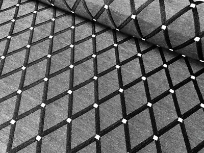 Linen Look BLACK Rhombus Culla Fabric Furnishing Cotton Curtain 55" Wide Canvas - Image 1 of 4