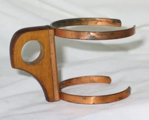 Vintage Bauer Pottery Ringware Cup Zarf Copper Metal & Wood Handle Holder - HTF! - Picture 1 of 6