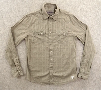 Guess Shirt Mens Small Brown Button Up Pearl Snaps Long Sleeve Chambray Western - Image 1 of 4