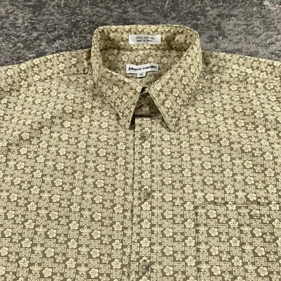 VTG Hawaiian Shirt Mens XL Brown Tiki Geometric All Over Print Pierre Cardin 90s - Image 1 of 4