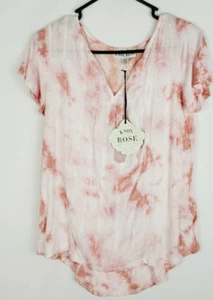 Women's Size XS Short Sleeve V-Neck Tie-Dye T-Shirt W Lace - Knox Rose Pink - Picture 1 of 4