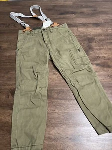 Army Green Pants For Boys by H&M With Suspenders 3-4Y NWT - Picture 1 of 4