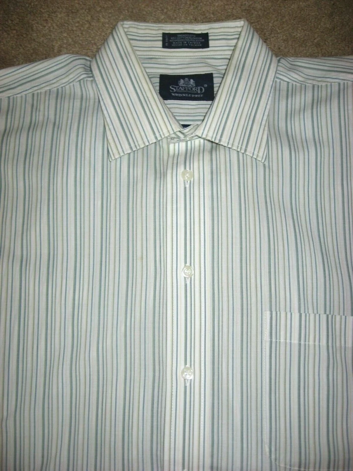 Camisa de vestir para hombre verde tostado a rayas STAFFORD 17-34/35 XL Foto 1 de 1
