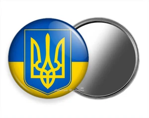 GELB BLAU FLAGGE WAPPEN UKRAINE TASCHE GELDBÖRSE SCHMINKSPIEGEL GESCHENKIDEE - Bild 1 von 1
