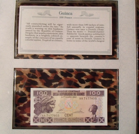 *Most Treasured Banknotes Guinea 1985 100 Francs P-30a UNC Prefix AA Cover