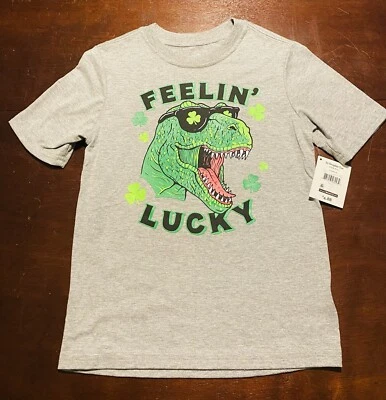 Celebrate St Patrick’s Day Feeling Lucky Dinosaur Boys Small Shirt 6/7 NEW - Image 1 of 4