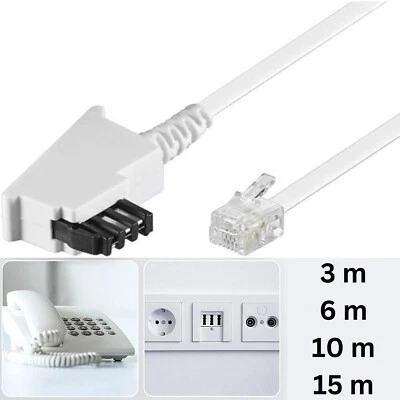 Telefon Kabel weiß TAE F Stecker > RJ11 Stecker universal Belegung 3m 6m 10m 15m