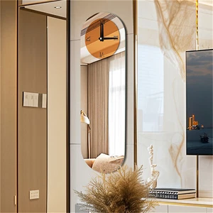 LUVODI Oblong Wall Clock Silver Mirror Decorative Clock for Bedroom Study Office - Picture 1 of 12
