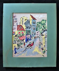 French 1950s Hand Painted Silk Screen Print Of Paris, Caricature Street Scene - Bild 1 von 9