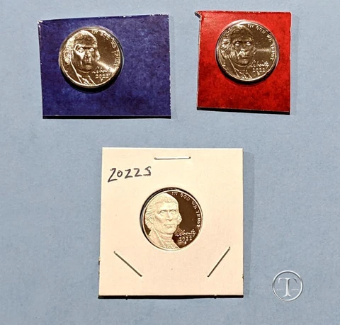 2022 PDS PD BU and S Proof Jefferson Nickel Set -PD From Mint Sets-3 Nickels Cover