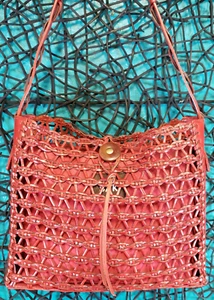 VTG The SAK Open Weave Red Leather Shoulder Tote Bag Removeable Lining - Bild 1 von 12