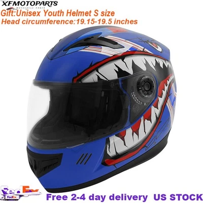 Casco de tiburón azul cara completa juvenil DOT moto todoterreno motocross casco talla S Foto 1 de 4