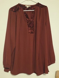 V# 516 Maroon Coldwater Creek 3X long sleeve blouse  - Velteteen Embroidered... - Picture 1 of 10