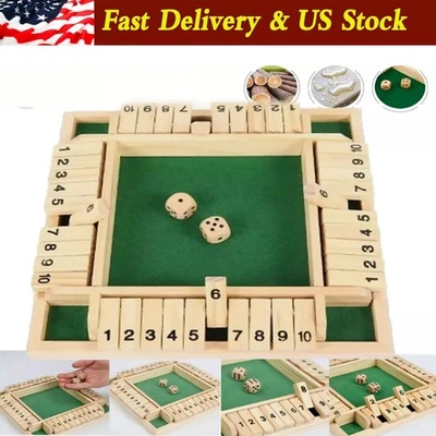 NUEVO 4 Jugadores Cierre La Caja Juego de Dados Madera Familia Fiesta Porche Pub Bar Juego de Mesa Foto 1 de 4