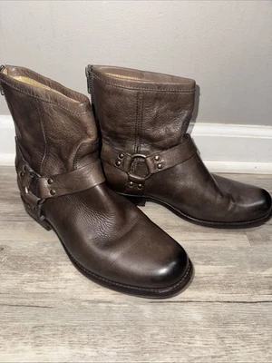 Vintage Frye Phillip Short Harness Brown Leather Women’s Boots Biker Moto - Image 1 of 4