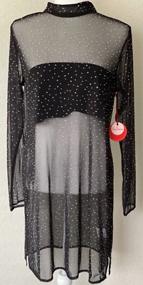 NWT Retail $98 EVA FRANCO ANTHROPOLOGIE Sheer Sparkly Tunic Shift Dress Black XL - Image 1 of 4