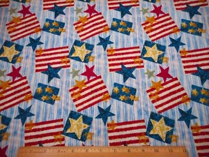 Patriotic Fabric 1/2 Yard Red Blue Gold Stars Blue Ivory Stripe Primitive Cotton - Picture 1 of 2