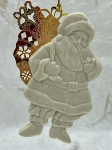 Adorno navideño Lenox 1997 Papá Noel con bolsa de regalos dorada grabada - Imagen 1 de 13
