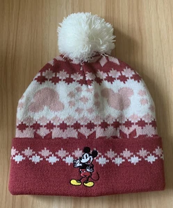 NWT Women’s Minnie Mouse Snowflake Knit Beanie With Pompom Pink Adult - Picture 1 of 5