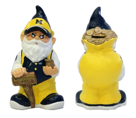 Michigan Wolverines 10" Coin Bank Garden Gnome [NEW] Mascot Yard Figure Money Cover