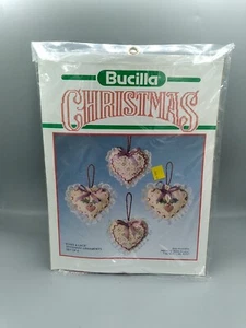 New Vtg Bucilla BOWS & LACE Set 4 Ornaments Stitch Craft Embroidery Kit SEALED - Picture 1 of 4