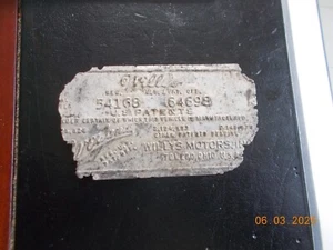 Placa de hojalata número patente Willy's Motors vintage - Imagen 1 de 2