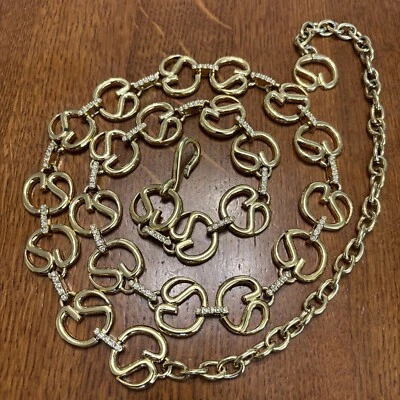 St. John Vintage Logo Gold Tone Women's Adjustable Chain Belt Crystal 44” - Image 1 of 4