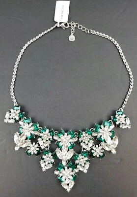 Collar Charter Club Tono Plata Esmeralda Cristal Piedra Flor Distintivo Nuevo con Etiquetas $99 Foto 1 de 4