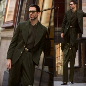 Business Men's Suits 2Pieces Formal Tuxedos Evening Party Green Blazer Jacket - Picture 1 of 17