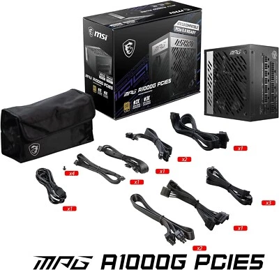 MSI MPG A1000G PCIE5 1000W ATX 3 Full Modular Power Supply - 80 Plus Gold SEALED - Image 1 of 4