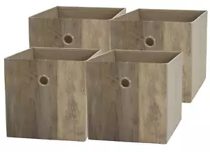 Collapsible Fabric Cube Storage Bins (10.5" x 10.5"), 4 Pack, Rustic Brown Wood - Picture 1 of 6