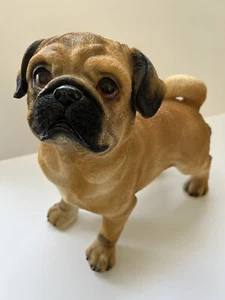 Pug Dog Statue Large 11” Resin Life Size Sculpture Brown/Black Puppy G19 - Picture 1 of 24
