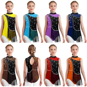Kids Girls Dress Sport Dancewear Ballroom Leotard Training Rompers Skating Mesh - Bild 1 von 64