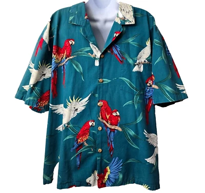 Camisa Paradise Found Magnum PI XL loros hawaianos verde azulado playa vintage años 80 Foto 1 de 4