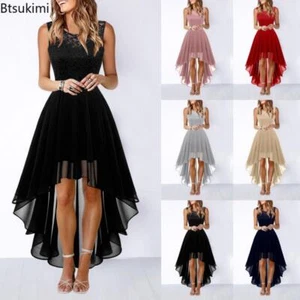 2024 Women's Solid Lace Dress Bowknot Elegant Irregular Length Dress Sleeveless - Picture 1 of 20